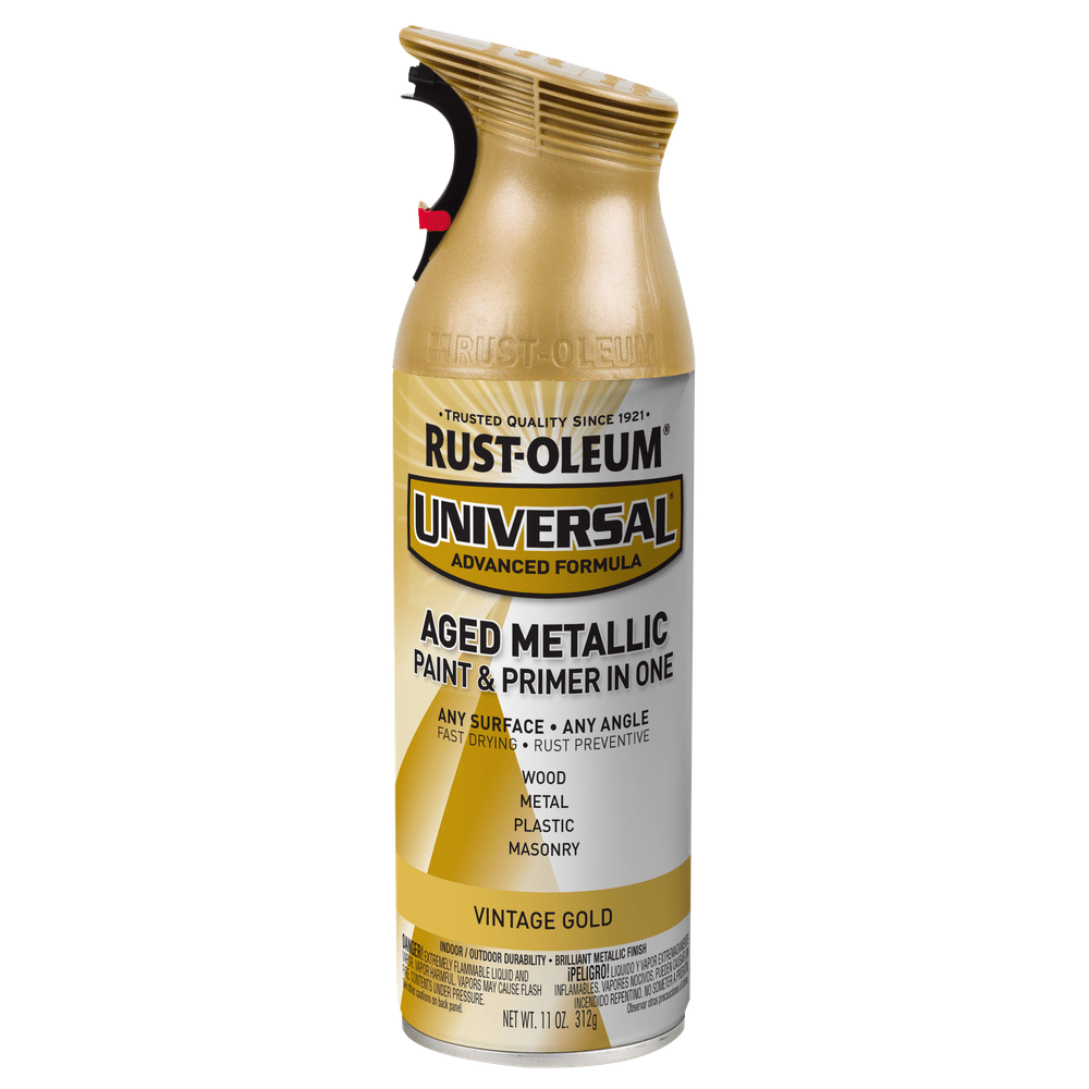 Rust-Oleum Universal 342918 Aged Metallic Paint & Primer In One Spray, Vintage Gold, 11 oz.