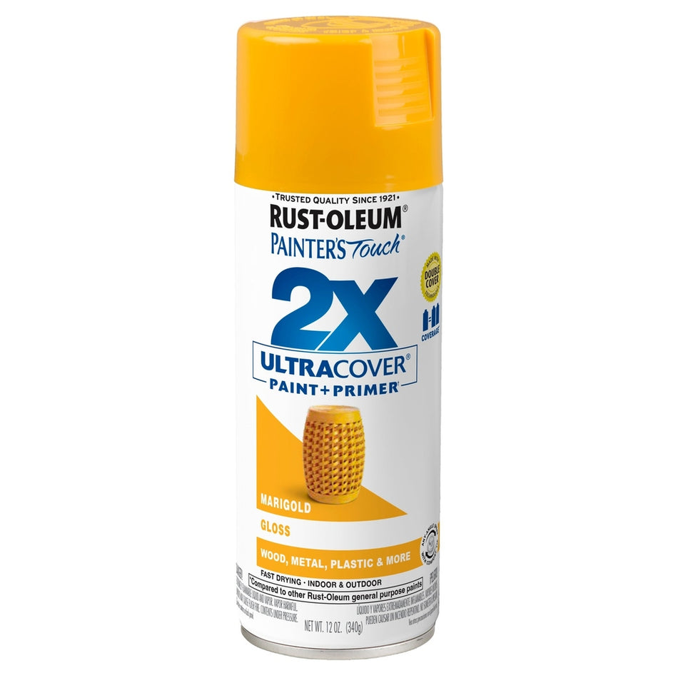 Rust-Oleum Painter's Touch 346955 2X Ultra Cover Paint + Primer Enamel Spray, Gloss Marigold, 12 oz.