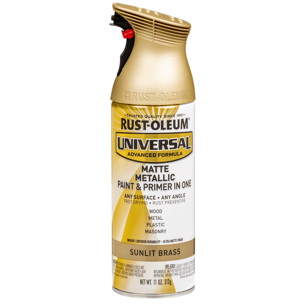 Rust-Oleum Universal 353093 Matte Metallic Paint & Primer In One Spray, Sunlit Brass, 11 oz.