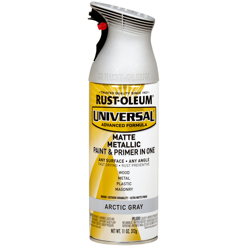 Rust-Oleum Universal 365358 Matte Metallic Paint & Primer In One Spray, Arctic Gray, 11 oz.