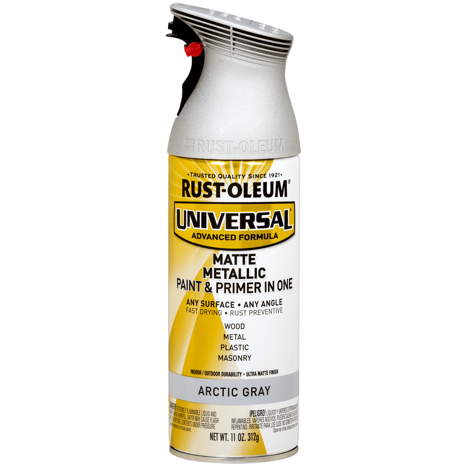 Rust-Oleum Universal 365358 Matte Metallic Paint & Primer In One Spray, Arctic Gray, 11 oz.