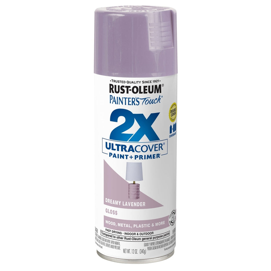 Rust-Oleum Painter's Touch 366991 2X Ultra Cover Paint + Primer Enamel Spray, Gloss Dreamy Lavender, 12 oz.