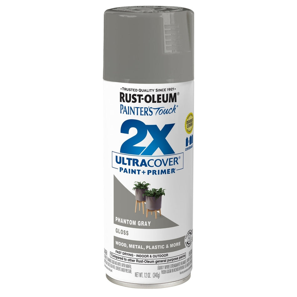 Rust-Oleum Painter's Touch 372273 2X Ultra Cover Paint + Primer Enamel Spray, Gloss Phantom Gray, 12 oz.