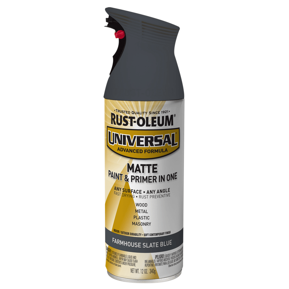 Rust-Oleum Universal 376723 Matte Paint & Primer In One Spray, Farmhouse Slate Blue, 12 oz.