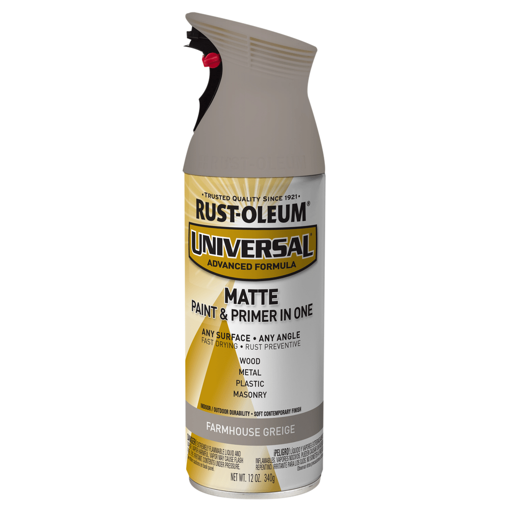 Rust-Oleum Universal 376724 Matte Paint & Primer In One Spray, Farmhouse Greige, 12 oz.