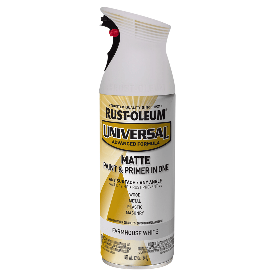 Rust-Oleum Universal 376725 Matte Paint & Primer In One Spray, Farmhouse White, 12 oz.