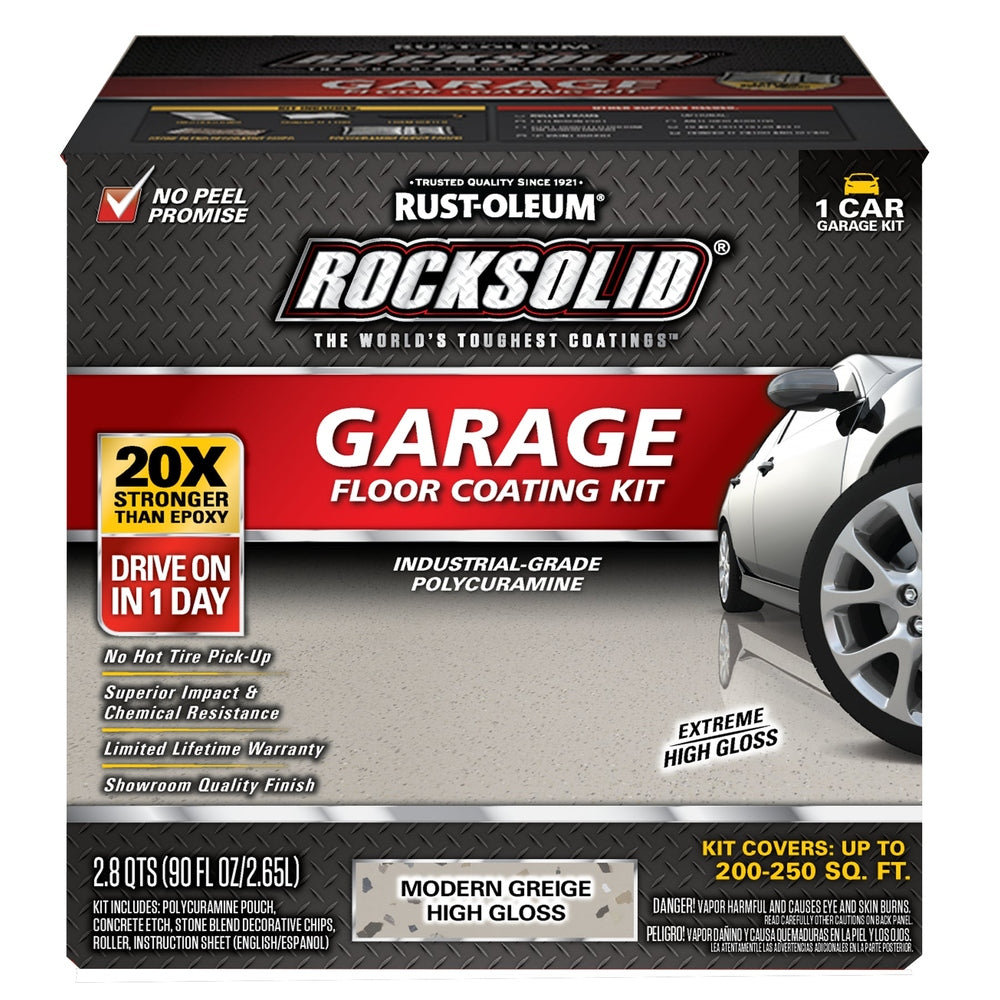 Rust-Oleum RockSolid 381086 Garage Floor Coating Kit, 1 Car Garage Kit, High Gloss, Modern Greige, 90 fl. oz.