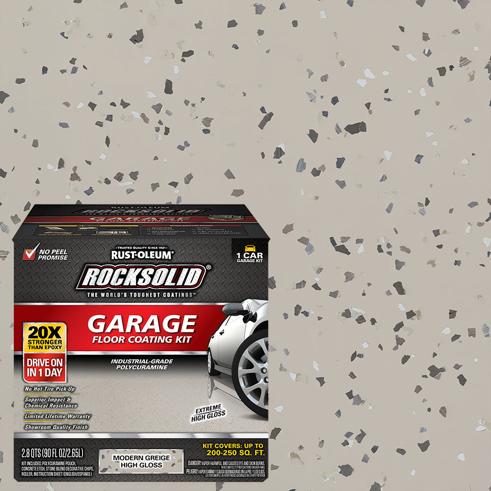 Rust-Oleum RockSolid 381086 Garage Floor Coating Kit, 1 Car Garage Kit, High Gloss, Modern Greige, 90 fl. oz.
