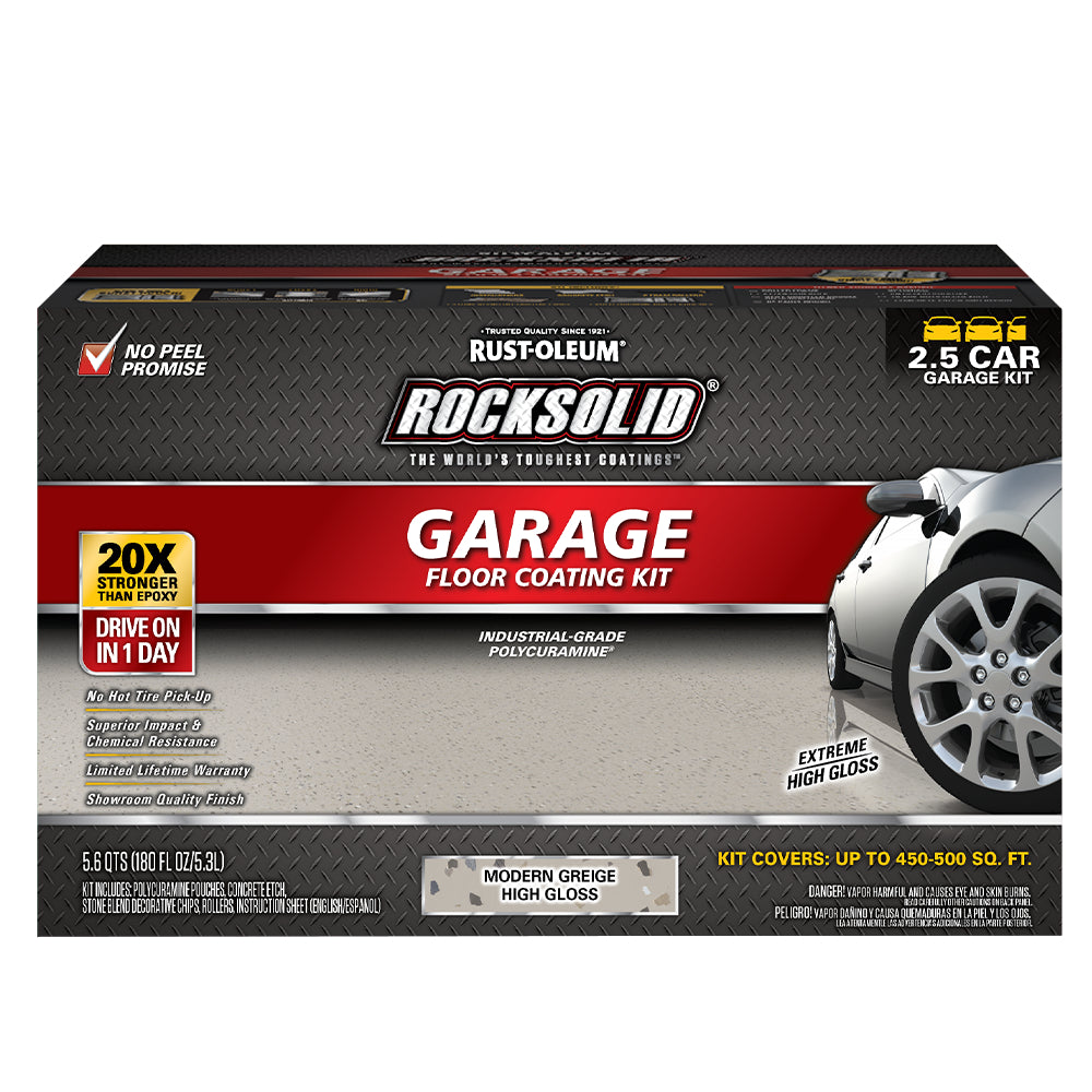 Rust-Oleum RockSolid 381087 Garage Floor Coating Kit, 2.5 Car Garage Kit, High Gloss, Modern Greige, 180 fl. oz.