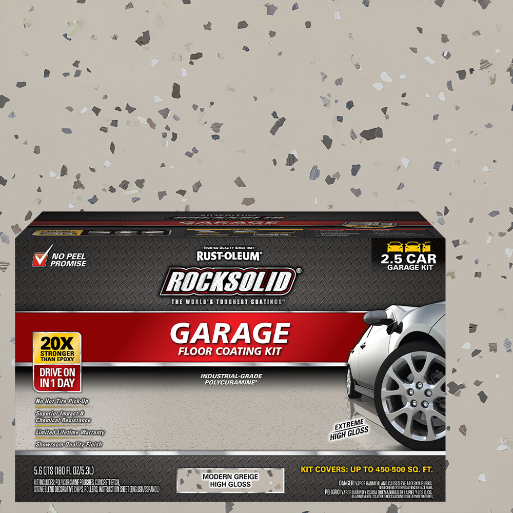 Rust-Oleum RockSolid 381087 Garage Floor Coating Kit, 2.5 Car Garage Kit, High Gloss, Modern Greige, 180 fl. oz.