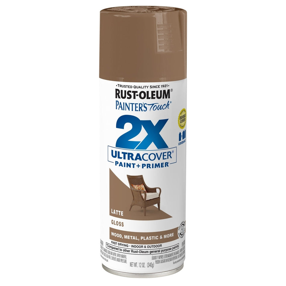 Rust-Oleum Painter's Touch 383203 2X Ultra Cover Paint + Primer Enamel Spray, Gloss Latte, 12 oz.