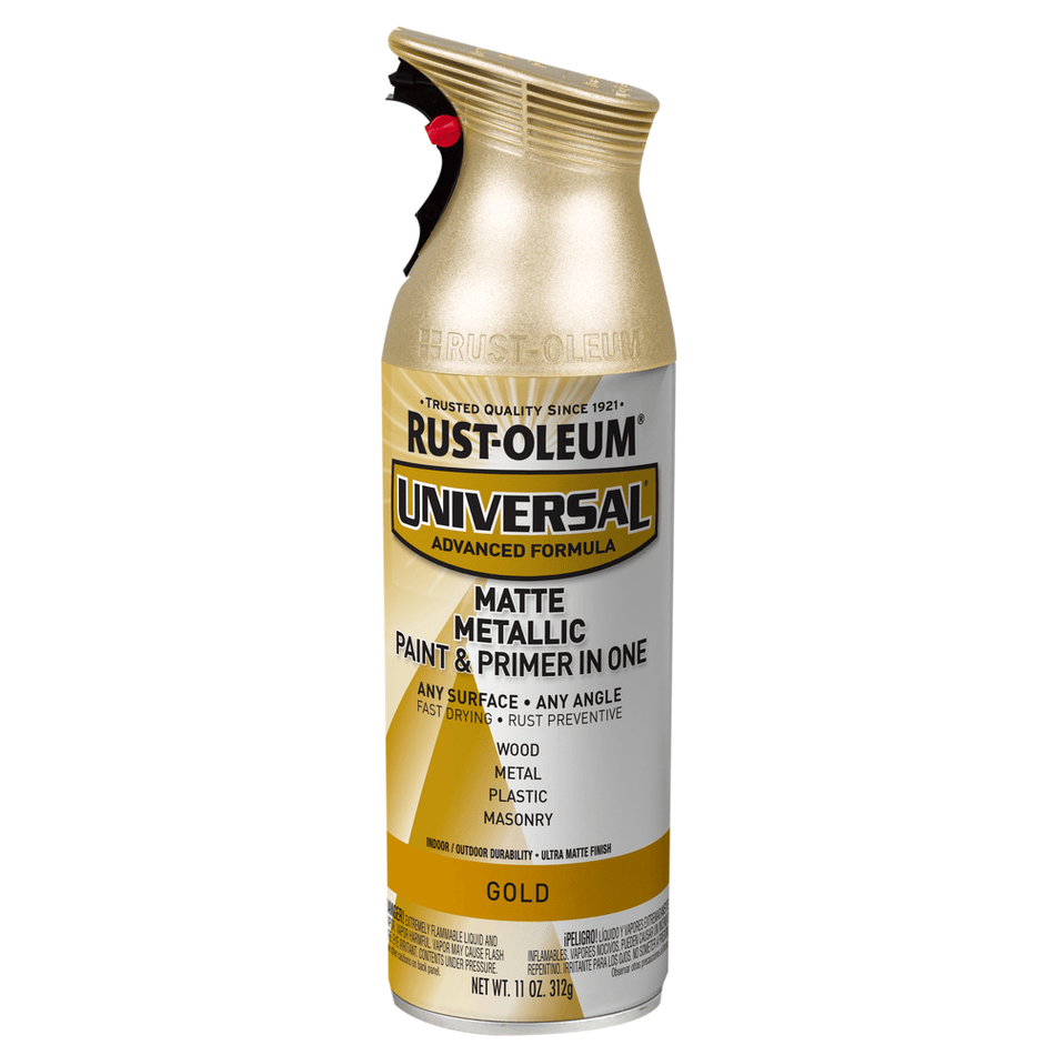 Rust-Oleum Universal 387992 Matte Metallic Paint & Primer In One Spray, Gold, 11 oz.