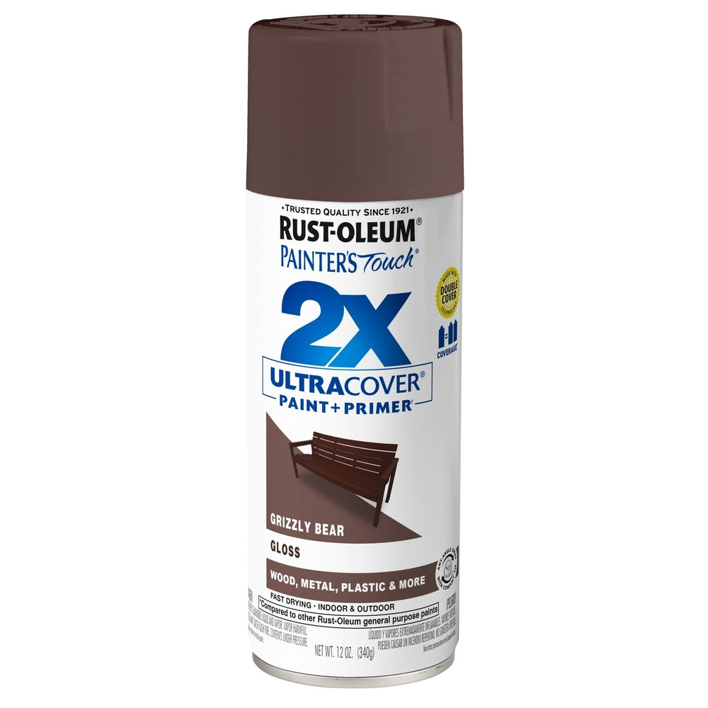 Rust-Oleum Painter's Touch 389911 2X Ultra Cover Paint + Primer Enamel Spray, Gloss Grizzly Bear, 12 oz.