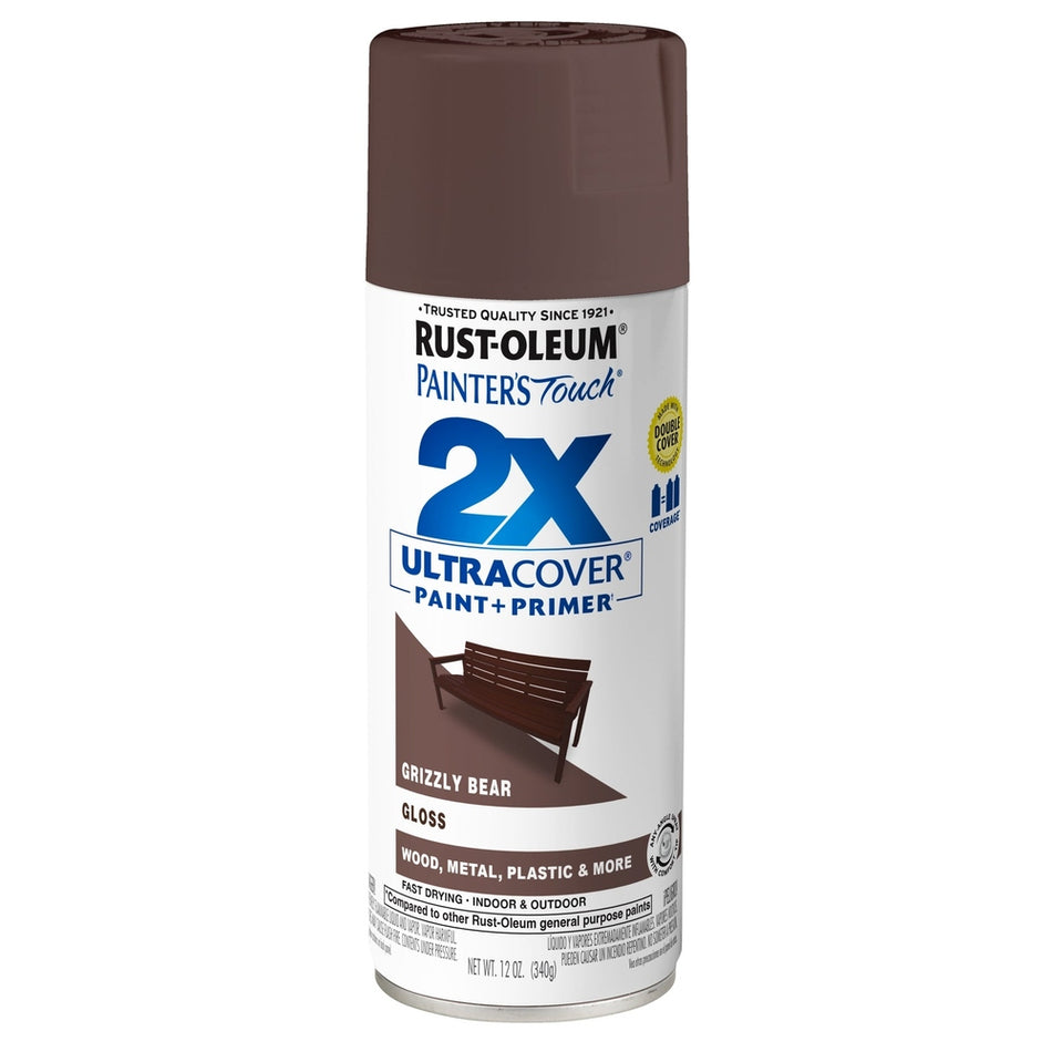Rust-Oleum Painter's Touch 389911 2X Ultra Cover Paint + Primer Enamel Spray, Gloss Grizzly Bear, 12 oz.