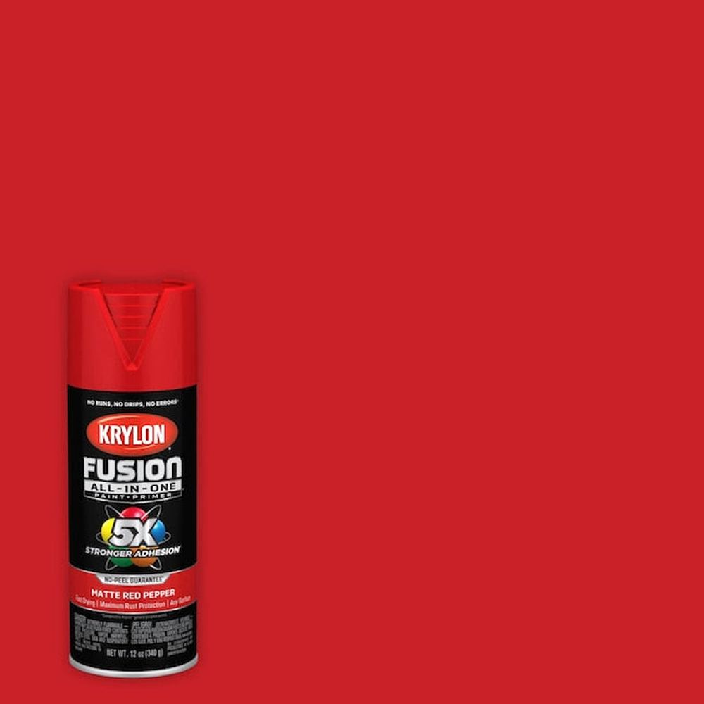 Krylon K02913007 Fusion All-in-One Spray Paint, Matte Red Pepper, 12 oz.