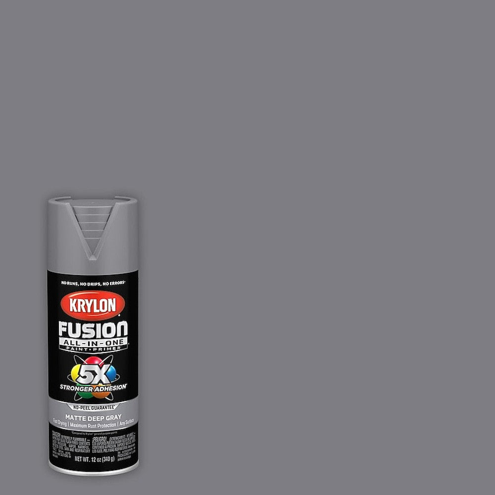 Krylon K02914007 Fusion All-in-One Spray Paint, Matte Deep Gray, 12 oz.