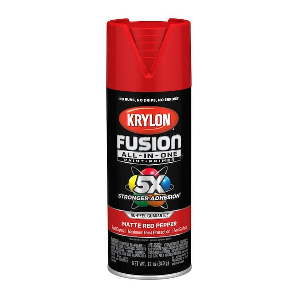 Krylon K02913007 Fusion All-in-One Spray Paint, Matte Red Pepper, 12 oz.