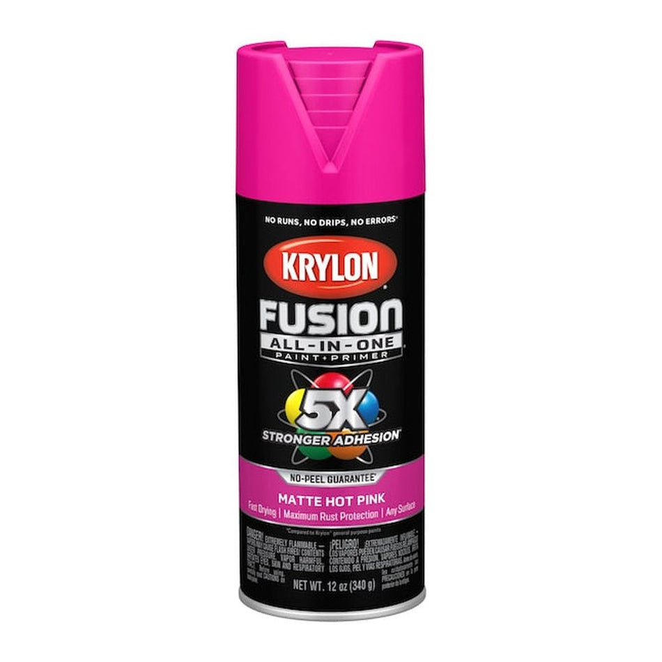 Krylon K02915007 Fusion All-in-One Spray Paint, Matte Hot Pink, 12 oz.