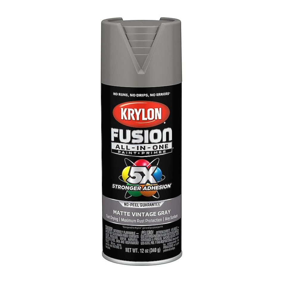 Krylon K02910007 Fusion All-in-One Spray Paint, Matte Vintage Gray, 12 oz.