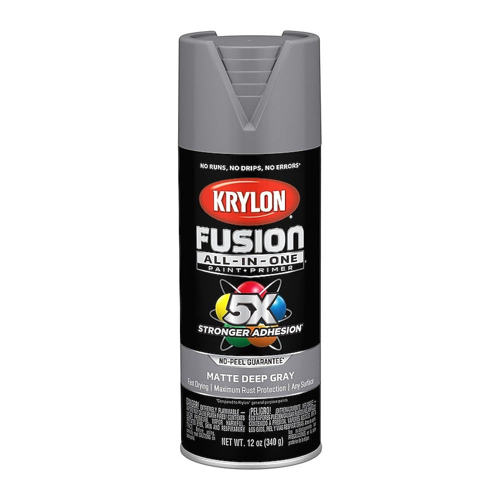 Krylon K02914007 Fusion All-in-One Spray Paint, Matte Deep Gray, 12 oz.