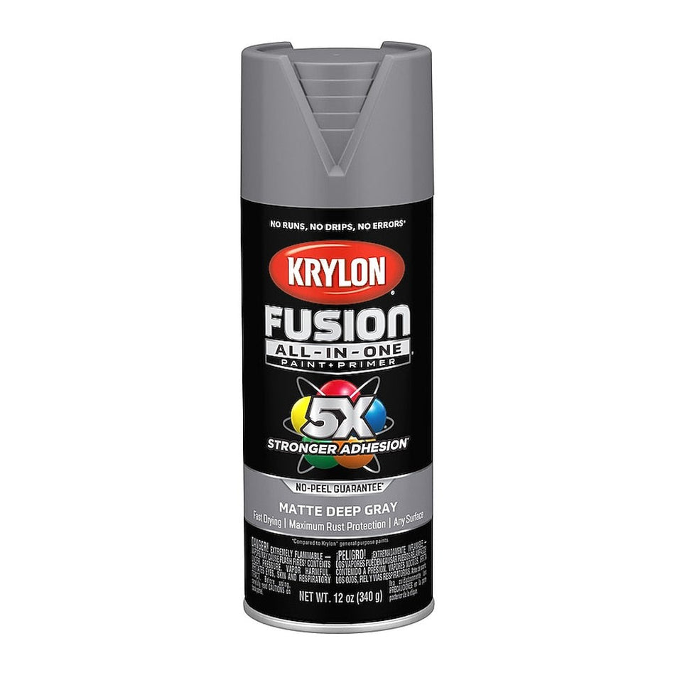 Krylon K02914007 Fusion All-in-One Spray Paint, Matte Deep Gray, 12 oz.