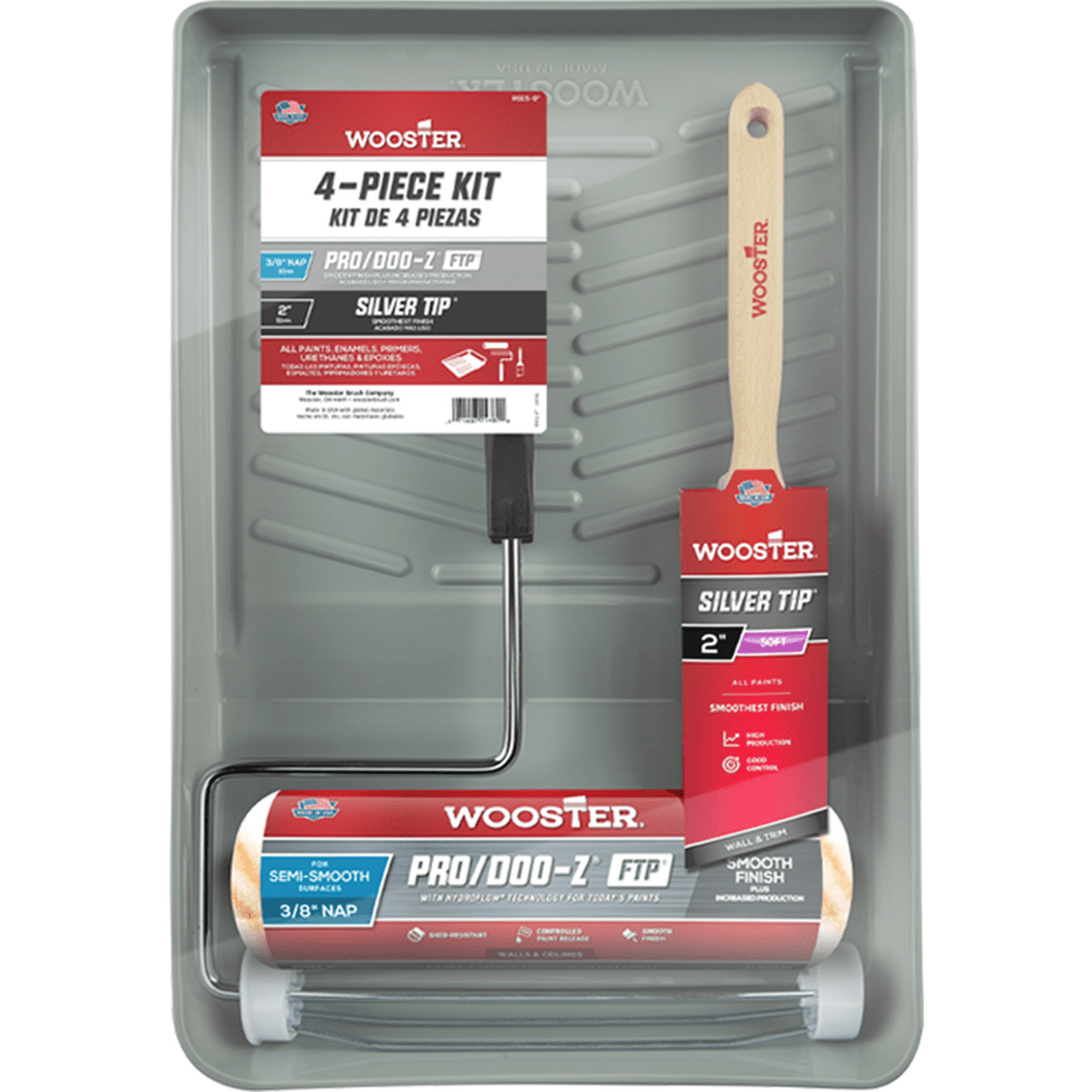 Wooster R915 9" × ⅜" Pro/Doo-Z FTP & Silver Tip Soft 4-Piece Kit