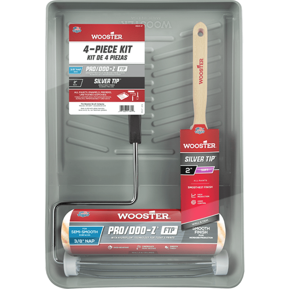 Wooster R915 9" × ⅜" Pro/Doo-Z FTP & Silver Tip Soft 4-Piece Kit