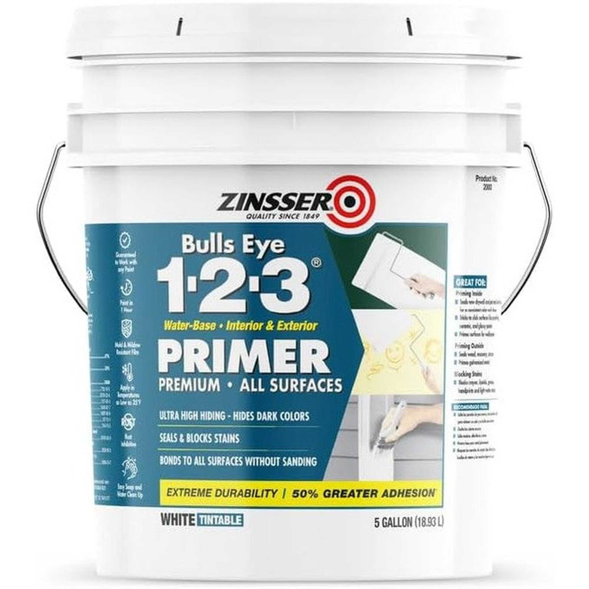 Rust-Oleum Zinsser 02000 Bulls Eye 1-2-3 Water-Base Primer, White (Tintable), 5 Gallons