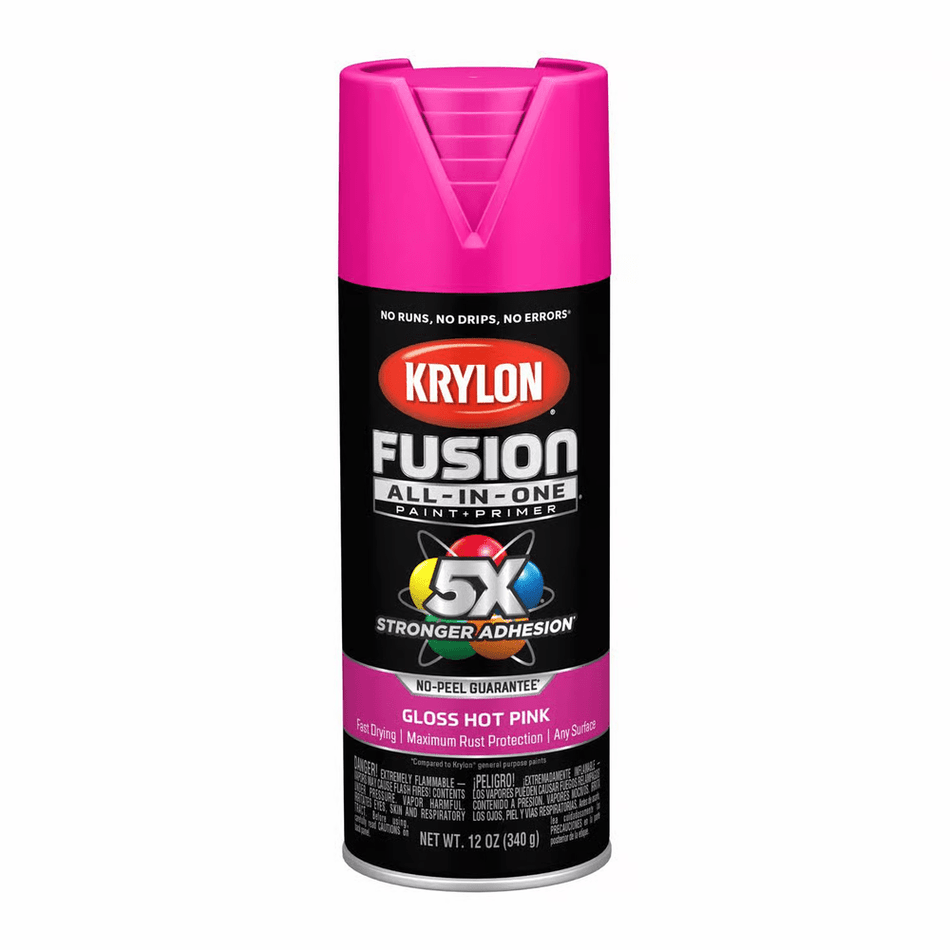 Krylon K02708007 Fusion All-in-One Spray Paint, Gloss Hot Pink, 12 oz.
