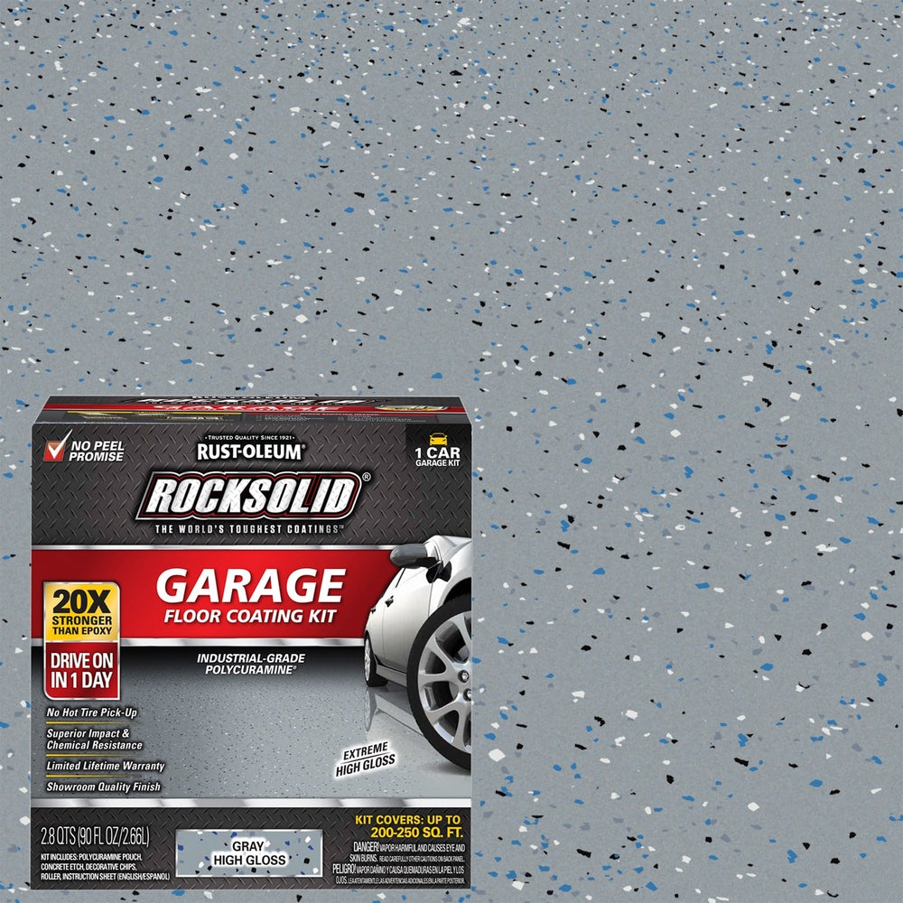 Rust-Oleum RockSolid 60003 Garage Floor Coating Kit, 1 Car Garage Kit, High Gloss, Gray, 90 fl. oz.