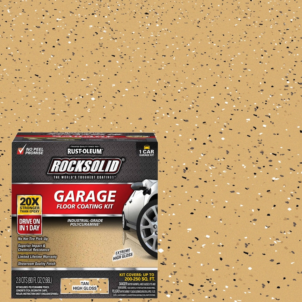 Rust-Oleum RockSolid 60007 Garage Floor Coating Kit, 1 Car Garage Kit, High Gloss, Tan, 90 fl. oz.