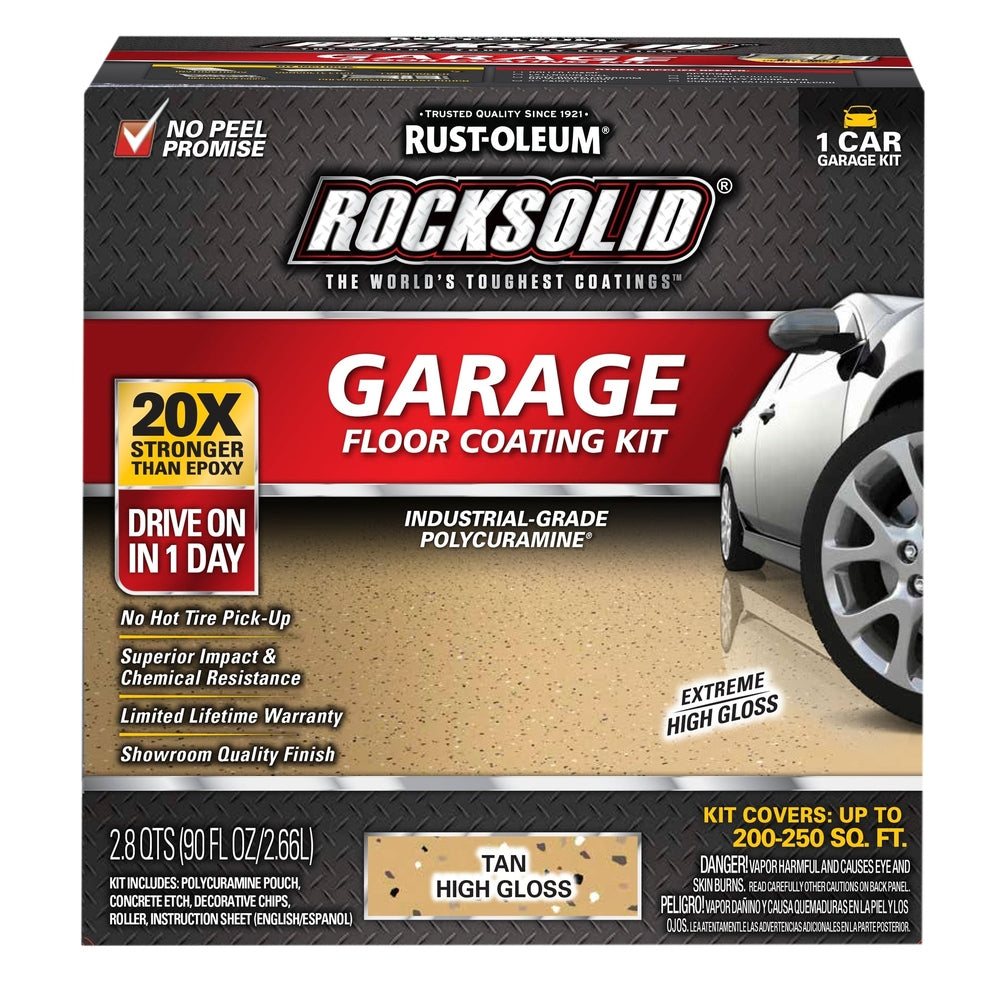 Rust-Oleum RockSolid 60007 Garage Floor Coating Kit, 1 Car Garage Kit, High Gloss, Tan, 90 fl. oz.