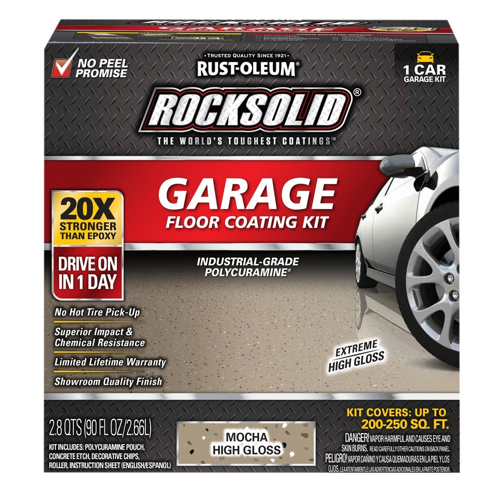 Rust-Oleum RockSolid 60009 Garage Floor Coating Kit, 1 Car Garage Kit, High Gloss, Mocha, 90 fl. oz.