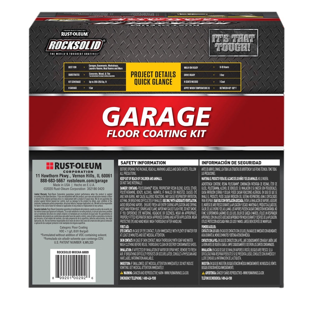 Rust-Oleum RockSolid 60009 Garage Floor Coating Kit, 1 Car Garage Kit, High Gloss, Mocha, 90 fl. oz.