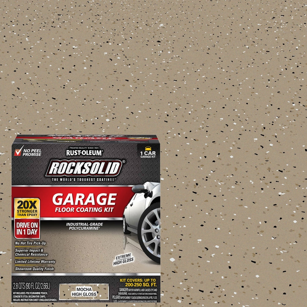 Rust-Oleum RockSolid 60009 Garage Floor Coating Kit, 1 Car Garage Kit, High Gloss, Mocha, 90 fl. oz.