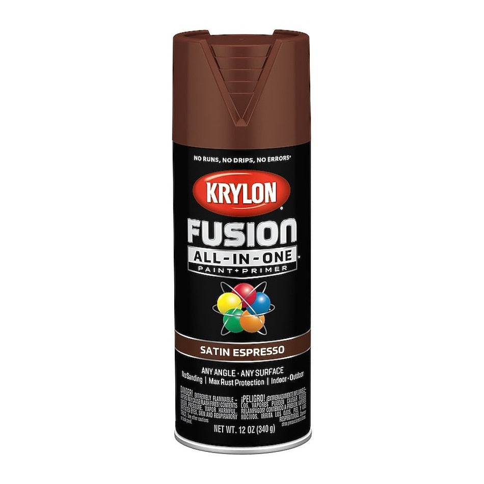 Krylon K02738007 Fusion All-in-One Spray Paint, Satin Espresso, 12 oz.