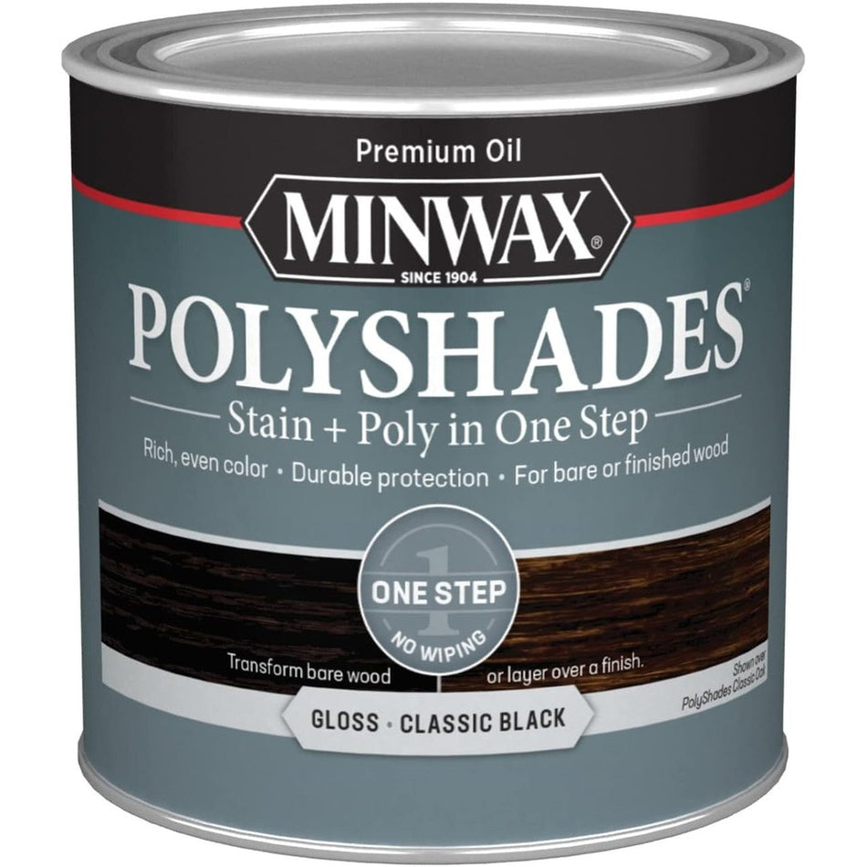 Minwax Polyshades Stain + Poly in One Step, Half Pint, Gloss Classic Black