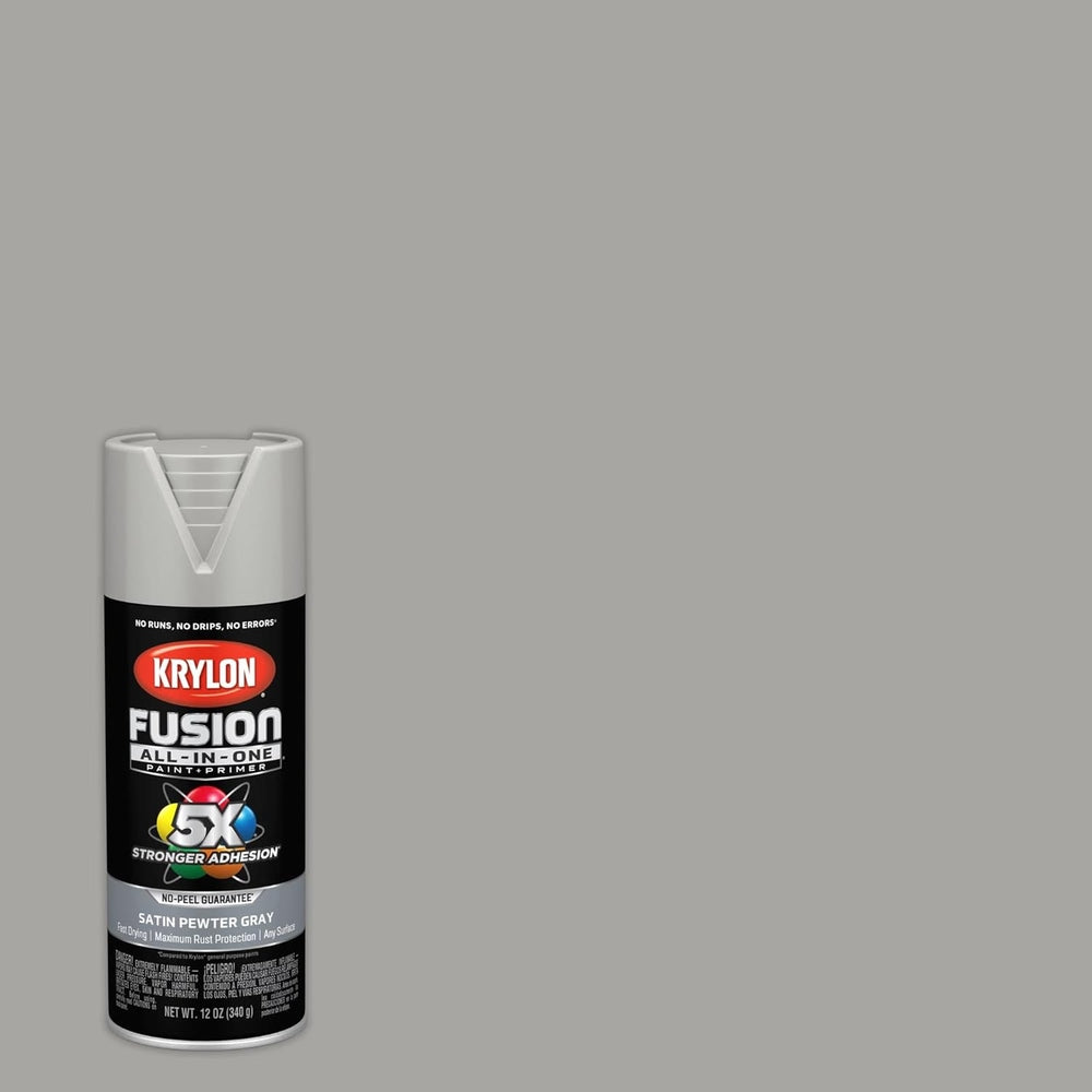Krylon K02744007 Fusion All-in-One Spray Paint, Satin Pewter Gray, 12 oz.