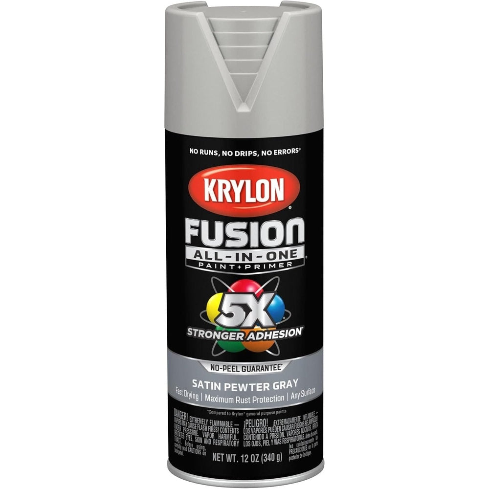 Krylon K02744007 Fusion All-in-One Spray Paint, Satin Pewter Gray, 12 oz.