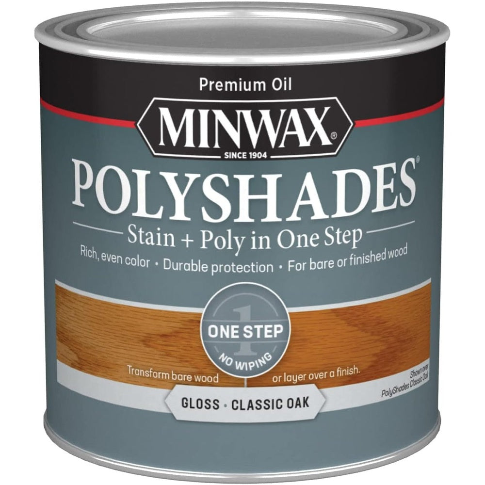 Minwax Polyshades Stain + Poly in One Step, Half Pint, Gloss Classic Oak