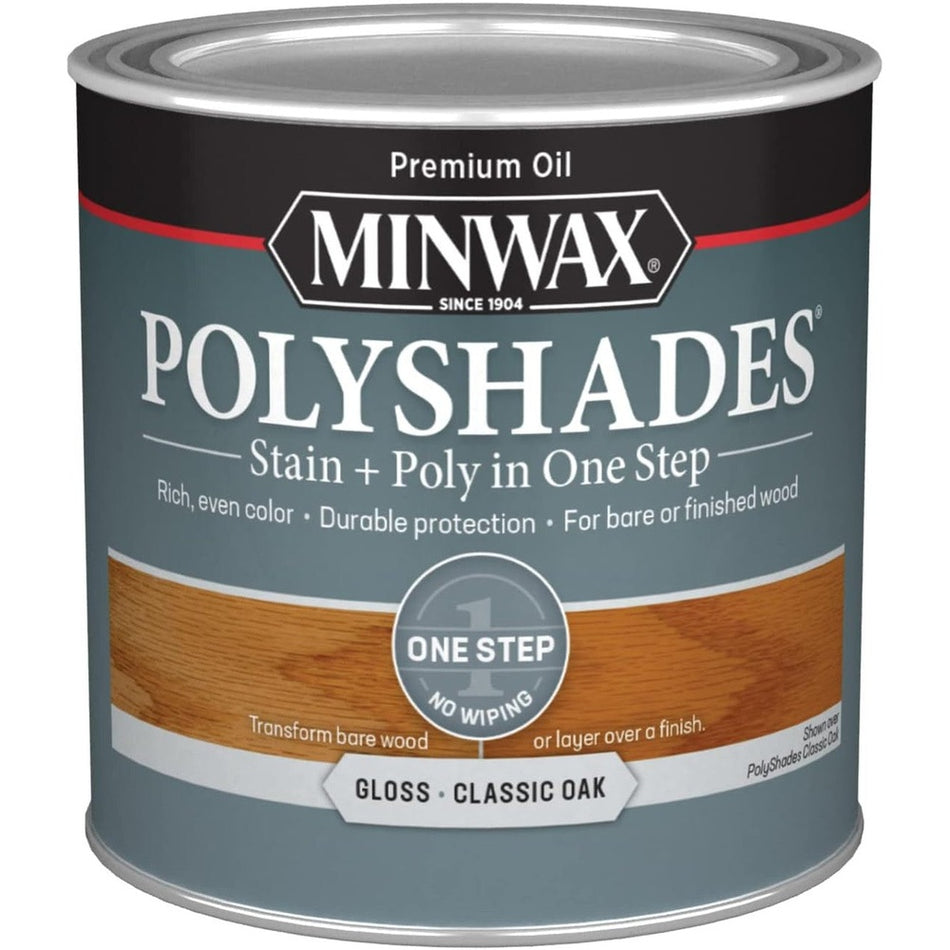 Minwax Polyshades Stain + Poly in One Step, Half Pint, Gloss Classic Oak
