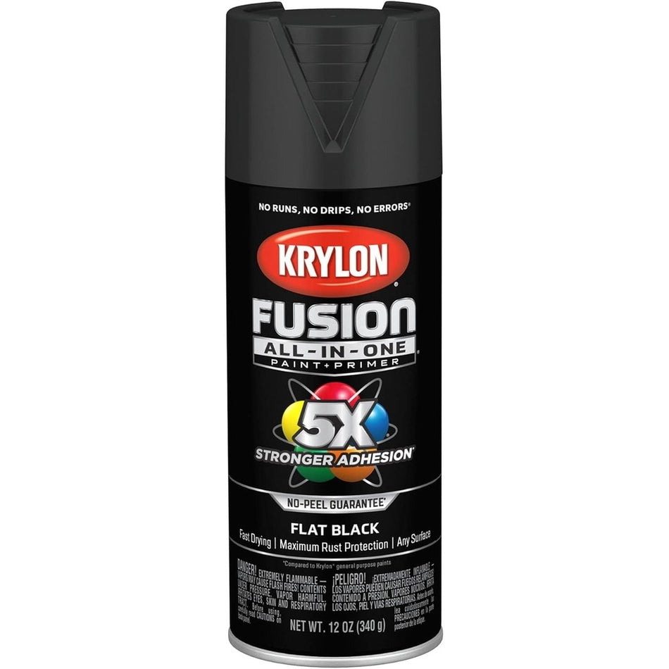 Krylon K02728007 Fusion All-in-One Spray Paint, Flat Black, 12 oz.