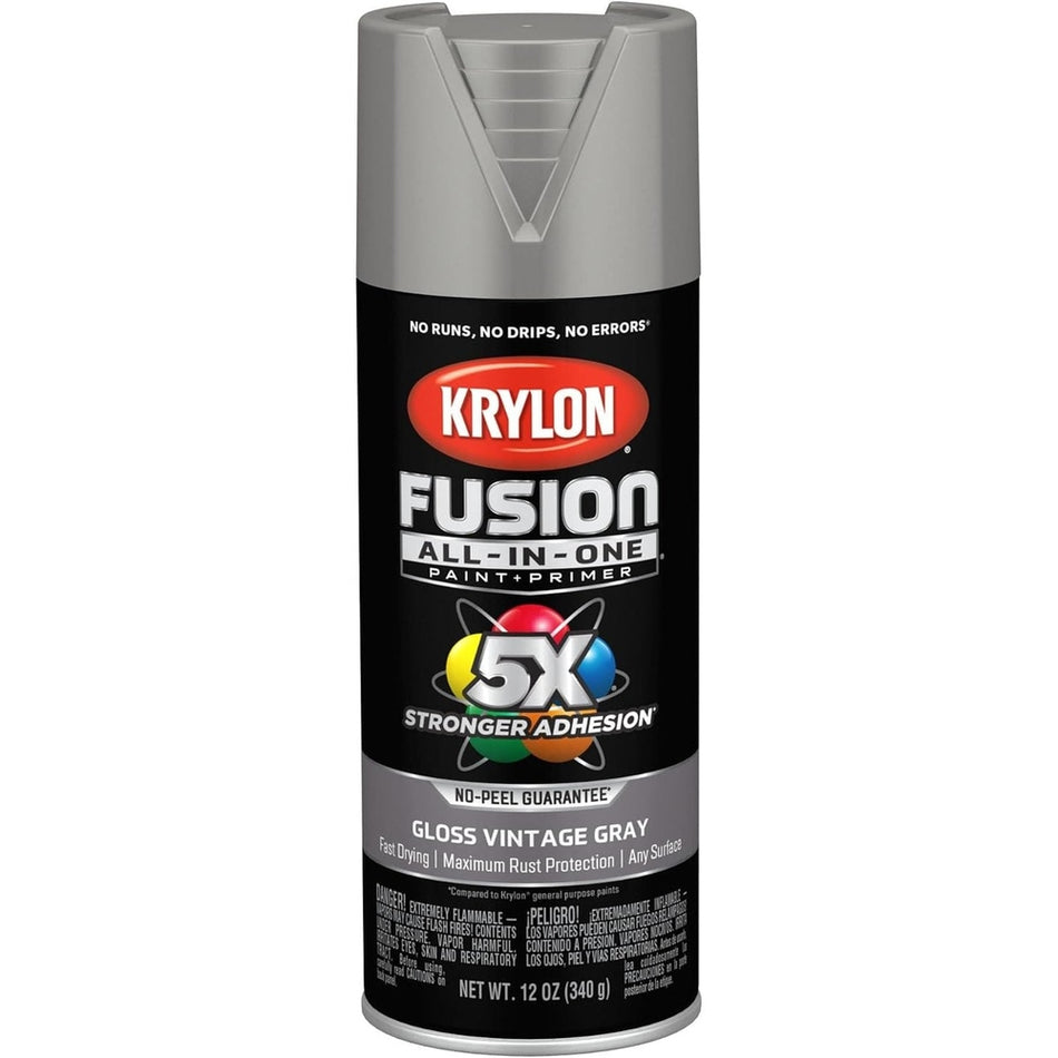Krylon K02726007 Fusion All-in-One Spray Paint, Gloss Vintage Gray, 12 oz.