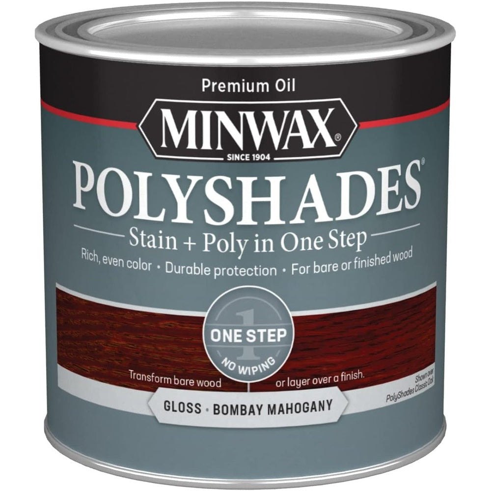 Minwax Polyshades Stain + Poly in One Step, Half Pint, Gloss Bombay Mahogany