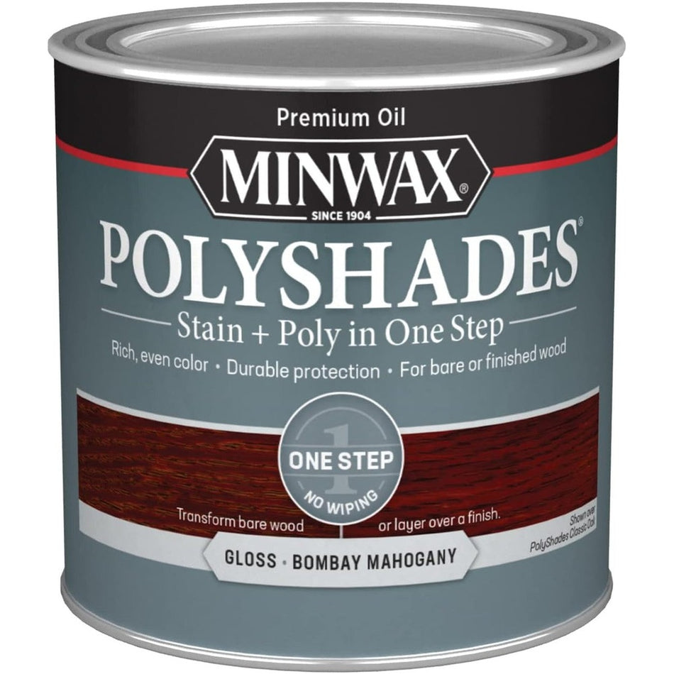 Minwax Polyshades Stain + Poly in One Step, Half Pint, Gloss Bombay Mahogany