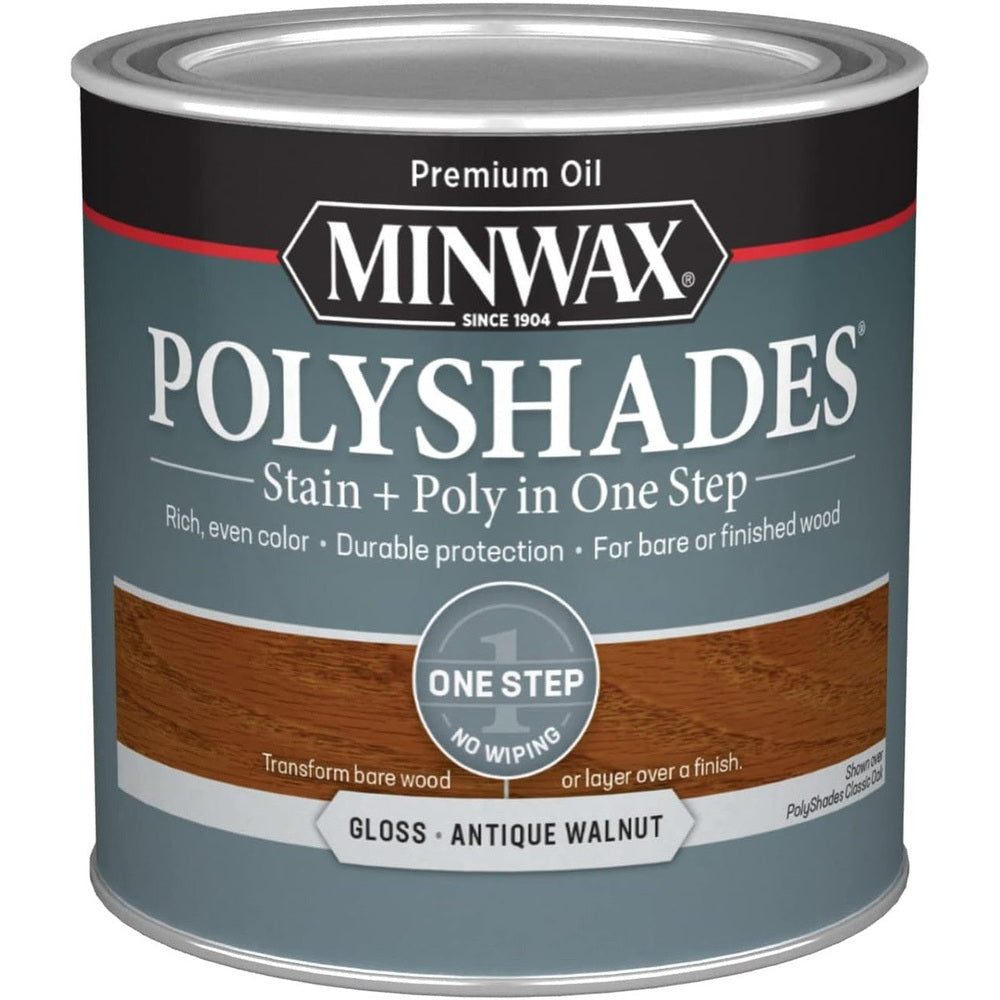Minwax Polyshades Stain + Poly in One Step, Half Pint, Gloss Antique Walnut