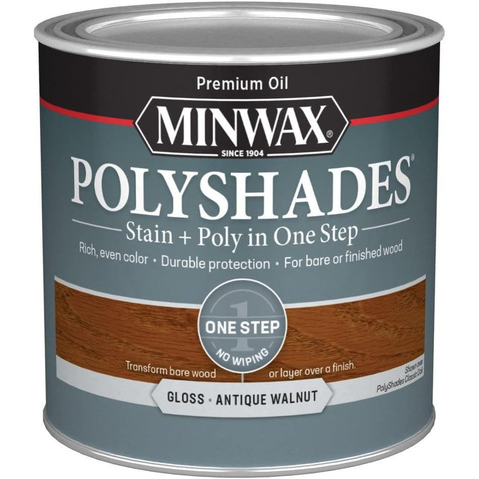 Minwax Polyshades Stain + Poly in One Step, Half Pint, Gloss Antique Walnut