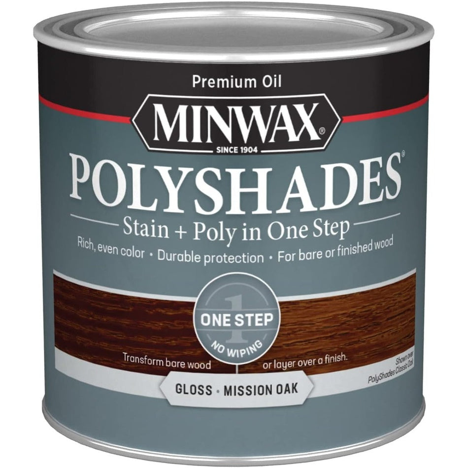 Minwax Polyshades Stain + Poly in One Step, Half Pint, Gloss Mission Oak