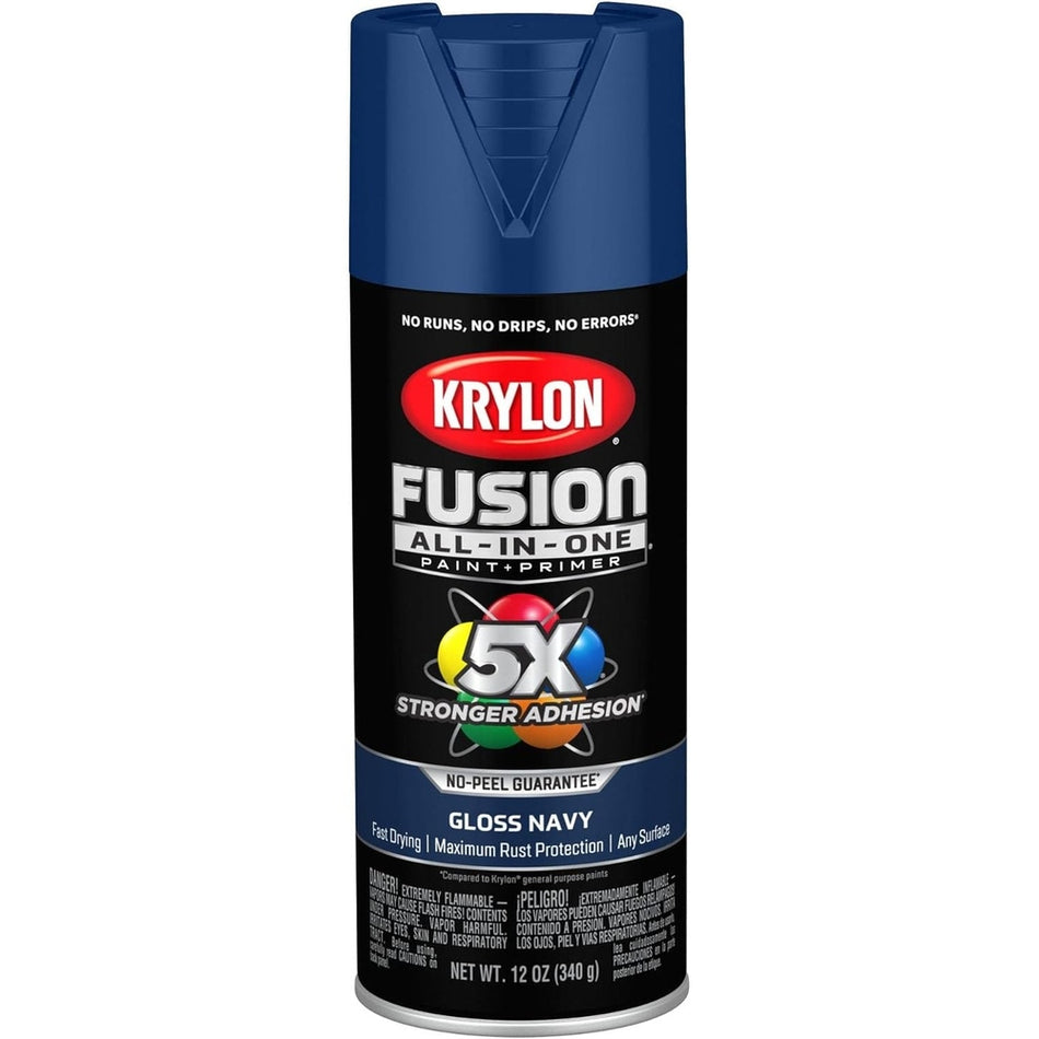 Krylon K02714007 Fusion All-in-One Spray Paint, Gloss Navy, 12 oz.
