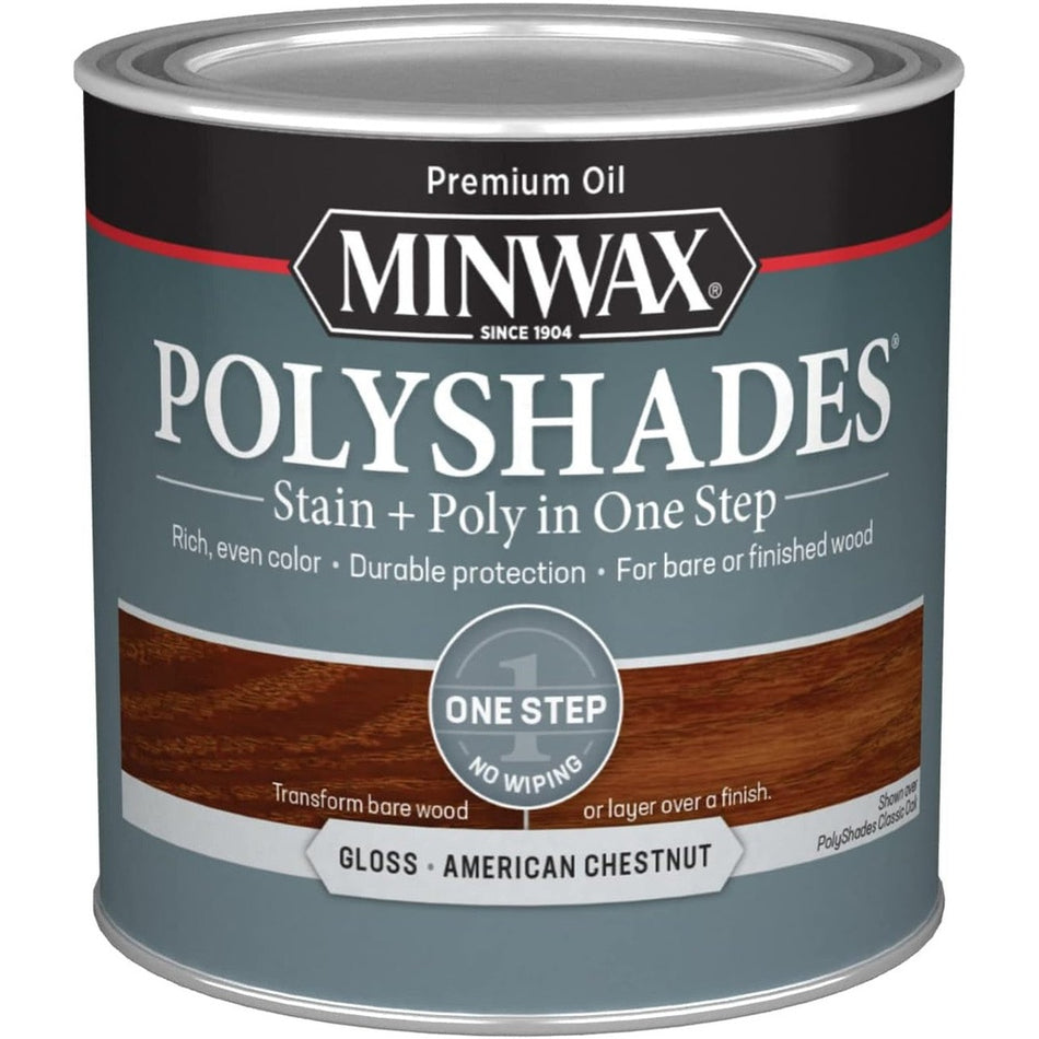 Minwax Polyshades Stain + Poly in One Step, Half Pint, Gloss American Chestnut